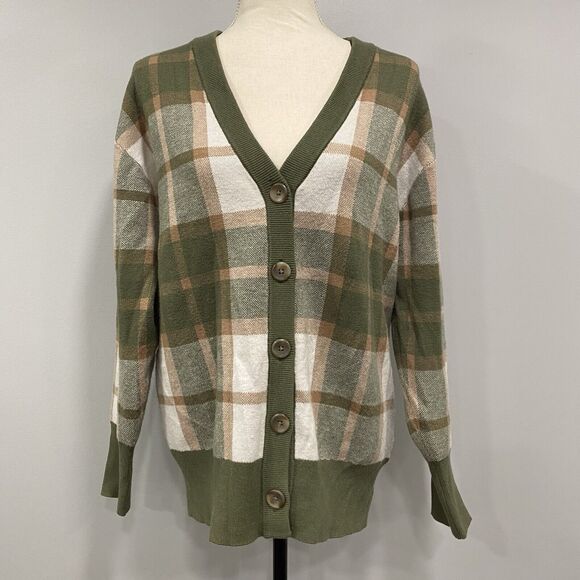 RACHEL ZOE M Plaid V-Neck Soft Clueless Preppy Grandpa Cardigan Sweater Academia - Picture 1 of 16